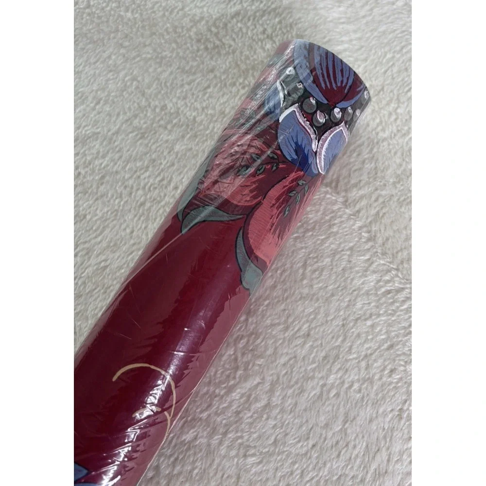Vintage NOS Waverly Wallpaper Roll Burgundy Blue Floral Double Roll 60.75 Sq Ft